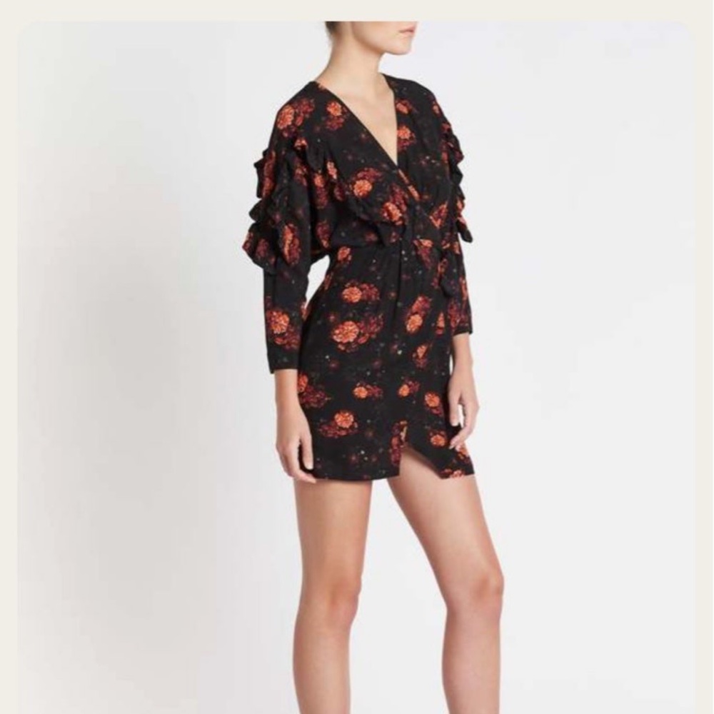 IRO Black Mini Dress with Red Floral Print